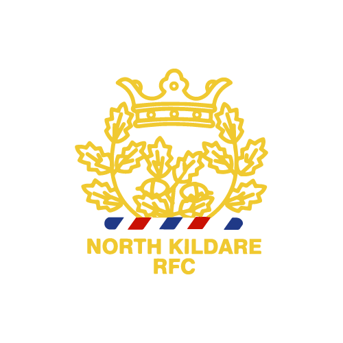 North Kildare RFC crest featuring a golden crown surrounded by oak leaves with red, white, and blue accents, representing the team in the dedicated club shop on the Rhino Rugby Ireland website.