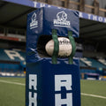 Blue Rhino sports equipment bag with a rugby ball on the cardiff blues pitch with the stadium background
