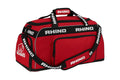 Red duffel bag with 'Rhino' branding on a white background